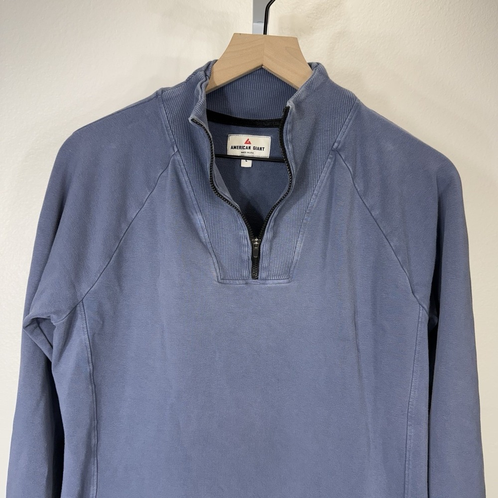 American Giant Dress Women L Blue Long 1/4 Zip Long Sleeve Sweatshirt Moto Tunic - Picture 5 of 9